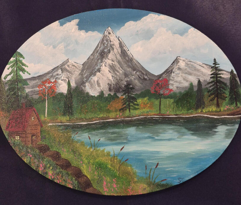 Mountain scenery canvas panel -$55